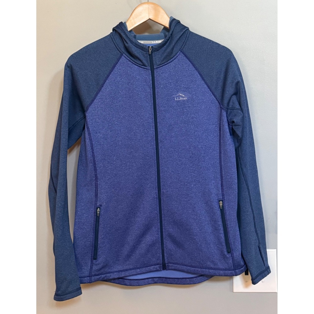 LL Bean Smooth Fleece Full Zip Hoodie Jacket Thumbholes Size M Reg
